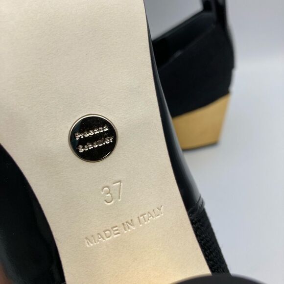 Proenza Schouler Leather Pump Chunky Gold Tone Square Heel Size 37 US 7 - Picture 6 of 8